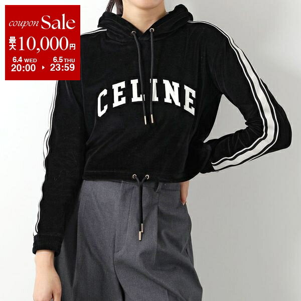 CELINE セリーヌ パーカー 2Y12C748Q.38AW レディース プルオーバー ベルベット ベロア 長袖 ロゴパッチ ブラックのサムネイル