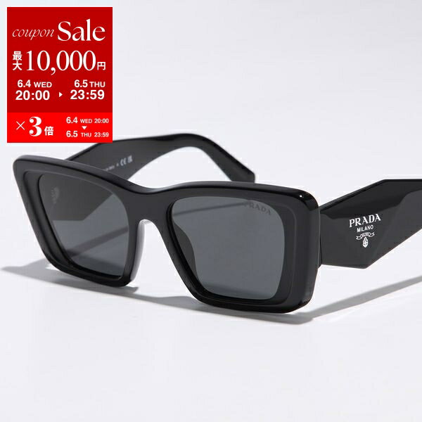 【6/4(水)20時~6/5限定ポイント3倍】PRADA プラダ サングラス SPR 08Y メンズ キャットアイ型 セルフレーム フルリム トライアングルメタルロゴ アイウェア 1AB-5S0/BLACK【po_sannn】【dc_kikaku】