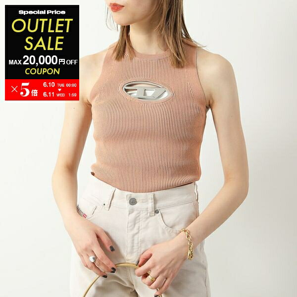 【6/10～6/11(水)1:59までポイント5倍】DIESEL ディーゼル タンクトップ M-Onerva-Top A09621 0DLAX レディース リブ ニット ノースリーブ オーバルD カラー2色【po_fivee】【outlet】