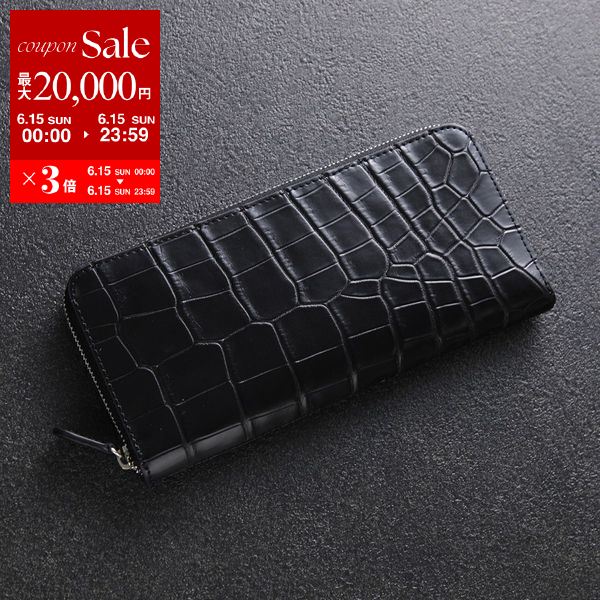【6/15限定・最大2万円OFFクーポン配布中】The R ザアール リアルクロコダイル 長財布 203 メンズ 本革 レザー マット 小銭入れなし ラウンドファスナー BK【po_sannn】(4)