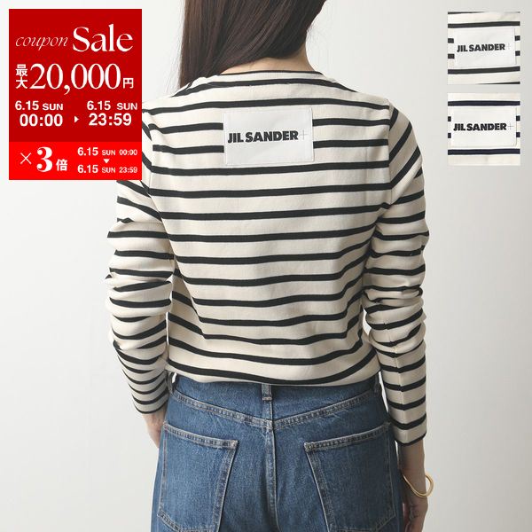 JIL SANDER+ ジルサンダー プラス カットソー J40NH0003 J46497 レディース クルーネック 長袖 Tシャツ リブ ロンT コットン ボーダー ロゴパッチ カラー2色【po_sannn】