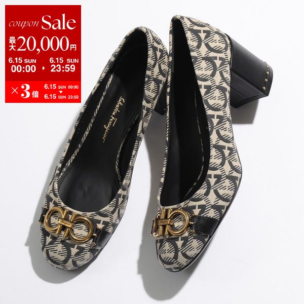FERRAGAMO フェラガモ パンプス GARDA T 704751 レディース ガンチーニ シューズ ジャガード×レザー ワイズD 靴 NEROのサムネイル