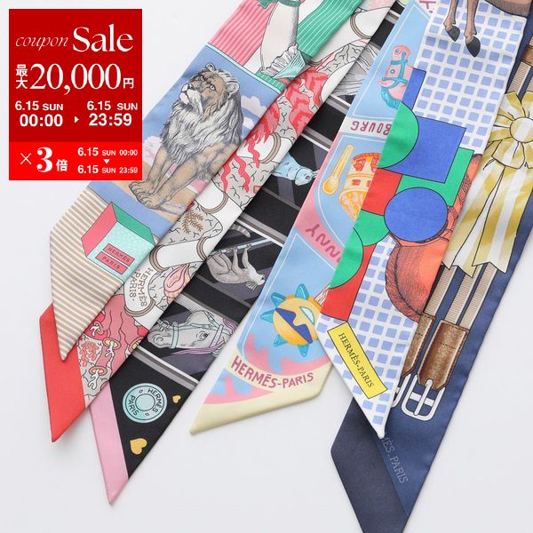 HERMES エルメス ツイリー スカーフ TWILLY レディース フランス製 シルク バンダナ 総柄 ロゴ ケース付き カラー19色【po_sannn】のサムネイル