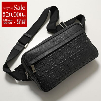【6/18限定・最大2万円OFFクーポン配布中】FERRAGAMO フェラガモ ボディバッグ 24 1480 メンズ ガンチーニ モノグラム レザー エンボス加工 鞄 001 NERO