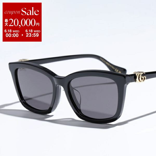 GUCCI グッチ サングラス GG1596SK メンズ スクエア型 セルフレーム アジアンフィット メガネ 眼鏡 メタルロゴ 001/Black-Black-Grey