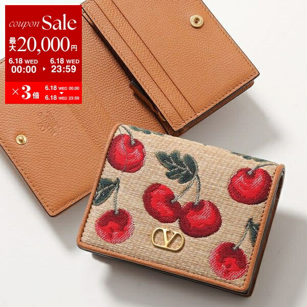 楽天インポートセレクトmusee【6/18限定・最大2万円OFFクーポン配布中】VALENTINO ヴァレンティノ 二つ折り財布 6W0P0AJ3CJR レディース ミニ財布 Vロゴ チェリフィックパターン ジャカードラフィア R9F【po_sannn】