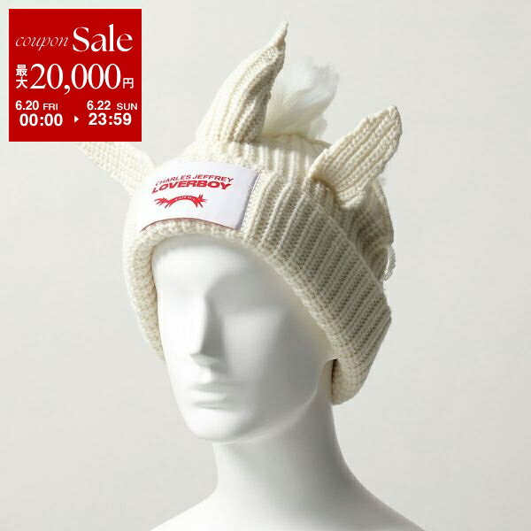 【6/20～22限定・最大2万円OFFクーポン配布中】CHARLES JEFFREY LOVERBOY チャールズジェフリーラバーボーイ ニット帽 CHUNKY UNICORN BEANIE 44130602 メンズ ユニコーン 帽子 ECRU