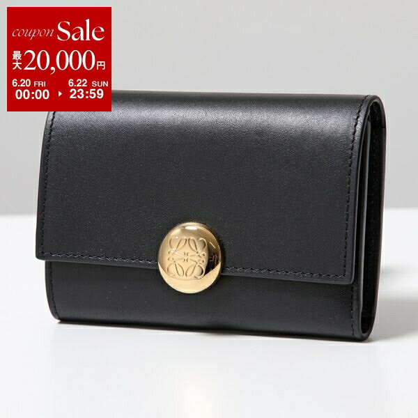 楽天インポートセレクトmusee【6/20～22限定・最大2万円OFFクーポン配布中】LOEWE ロエベ 三つ折り財布 ANAGRAM PEBBLE SMALL アナグラム ペブル スモール CANBS33X01 レディース レザー ミニ財布 1100/BLACK