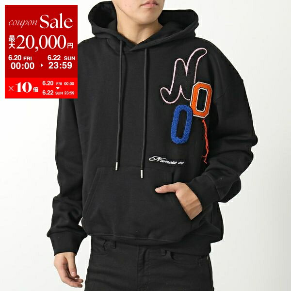【6/20～22限定・最大2万円OFFクーポン配布中】NUMERO 00 ヌメロ フーディー HOODIE VARSITY 22127 メンズ スウェットシャツ バーシティ コットン ロゴ ワッペン プルオーバー 裏起毛 セットアップ可能 BLACK【po_jyuuu】