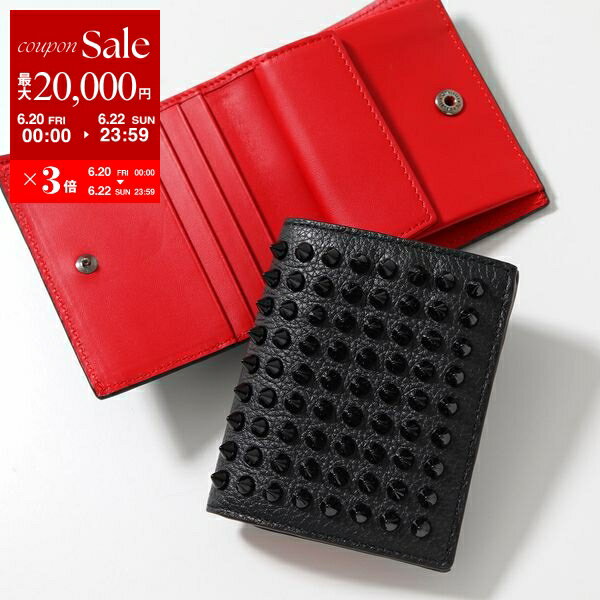 楽天インポートセレクトmusee【6/20～22限定・最大2万円OFFクーポン配布中】Christian Louboutin クリスチャンルブタン 二つ折り財布 Paros パロス 1165160 レディース レザー スパイクスタッズ装飾 CM53/BLACK-BLACK 【po_sannn】