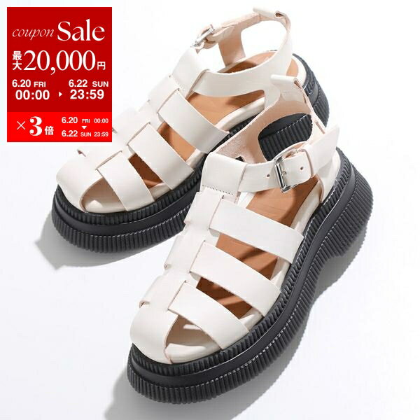 楽天インポートセレクトmusee【6/20～22限定・最大2万円OFFクーポン配布中】GANNI ガニー グルカサンダル Creepers Grid Sandal S2049 4897 レディース レザー ストラップ プラットフォーム シューズ 靴 135/Egret【po_sannn】