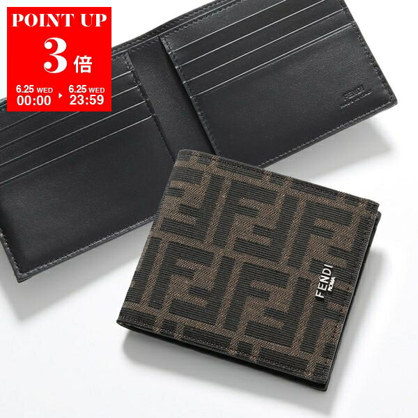 楽天インポートセレクトmusee【6/25限定・ポイント3倍】FENDI フェンディ 二つ折り財布 Bi-Fold Wallet 7M0169 ALWK メンズ FF柄 ズッカ柄 小銭入れなし ミニ財布 コンパクト メタルロゴ F0L3T【po_sannn】