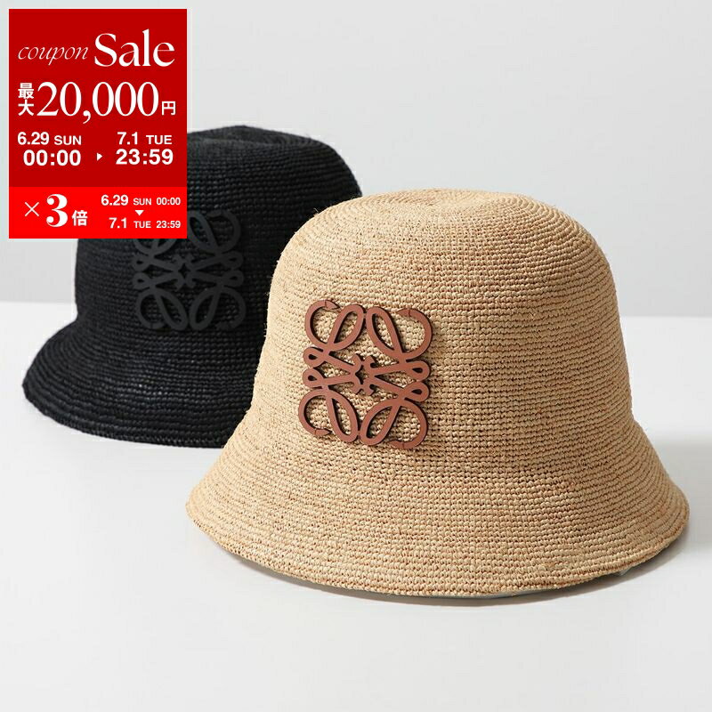 楽天インポートセレクトmuseeLOEWE ロエベ バケットハット ANAGRAM アナグラム K820HB1X15 K820HB1X36 レディース ラフィア×レザー 麦わら帽子 カラー2色【po_sannn】