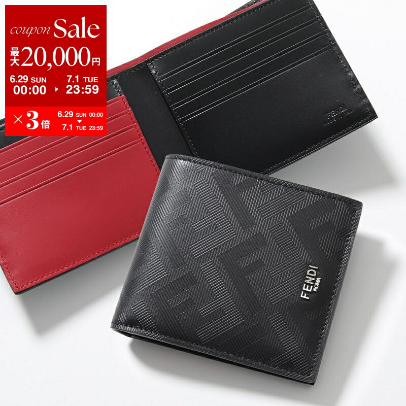 楽天インポートセレクトmuseeFENDI フェンディ 二つ折り財布 Bi-Fold Wallet 7M0169 AJF4 メンズ レザー FF柄 ズッカ柄 バイカラー 小銭入れなし ミニ財布 F19KP/BLACK【po_sannn】