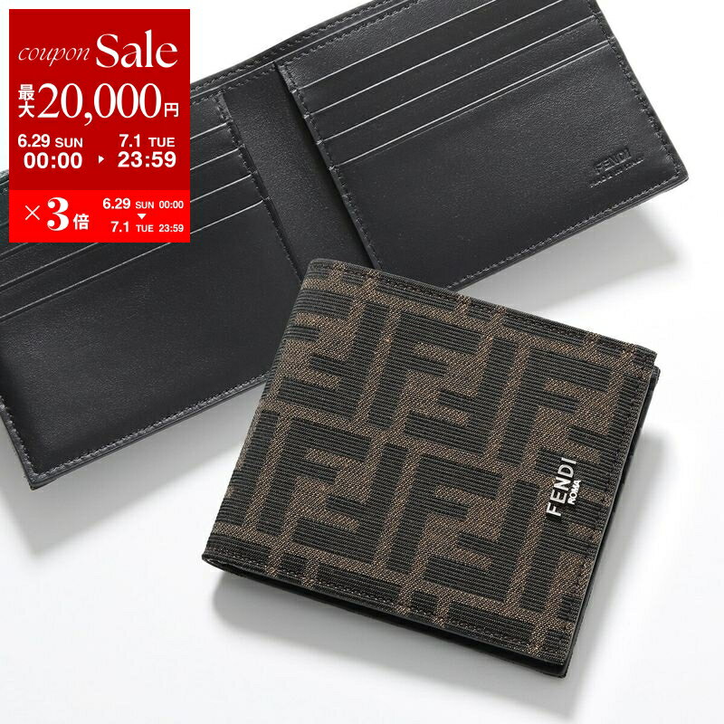 楽天インポートセレクトmuseeFENDI フェンディ 二つ折り財布 Bi-Fold Wallet 7M0169 ALWK メンズ FF柄 ズッカ柄 小銭入れなし ミニ財布 コンパクト メタルロゴ F0L3T【po_sannn】