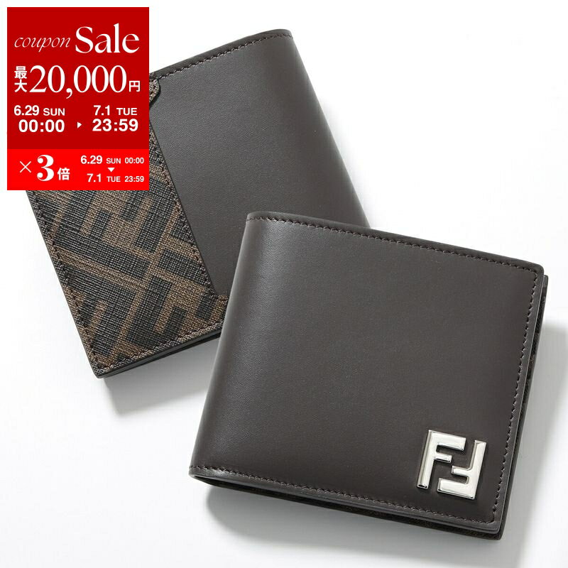 楽天インポートセレクトmuseeFENDI フェンディ 二つ折り財布 Bi-Fold Wallet 7M0356 AFF2 メンズ レザー FF柄 ズッカ柄 小銭入れなし ミニ財布 コンパクト メタルロゴ F1Q1C/TOBACCO-MORO【po_sannn】