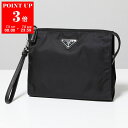PRADA プラダ クラッチバッグ 2NE789 2DMH レディース ReNylon リナイロン ネセセール サフィアーノレザー トライアングルロゴ リストレット付き 鞄 F0002/NERO【po_sannn】