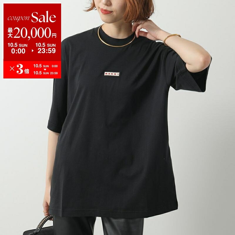 MARNI マルニ Tシャツ HUMU0223X6 UTCZ57 レディース オーガニックコットン クルーネック カットソー ちびロゴT ワンポイント 五分袖 00N99/BLACK HUMU0223X6UTCZ5700N99