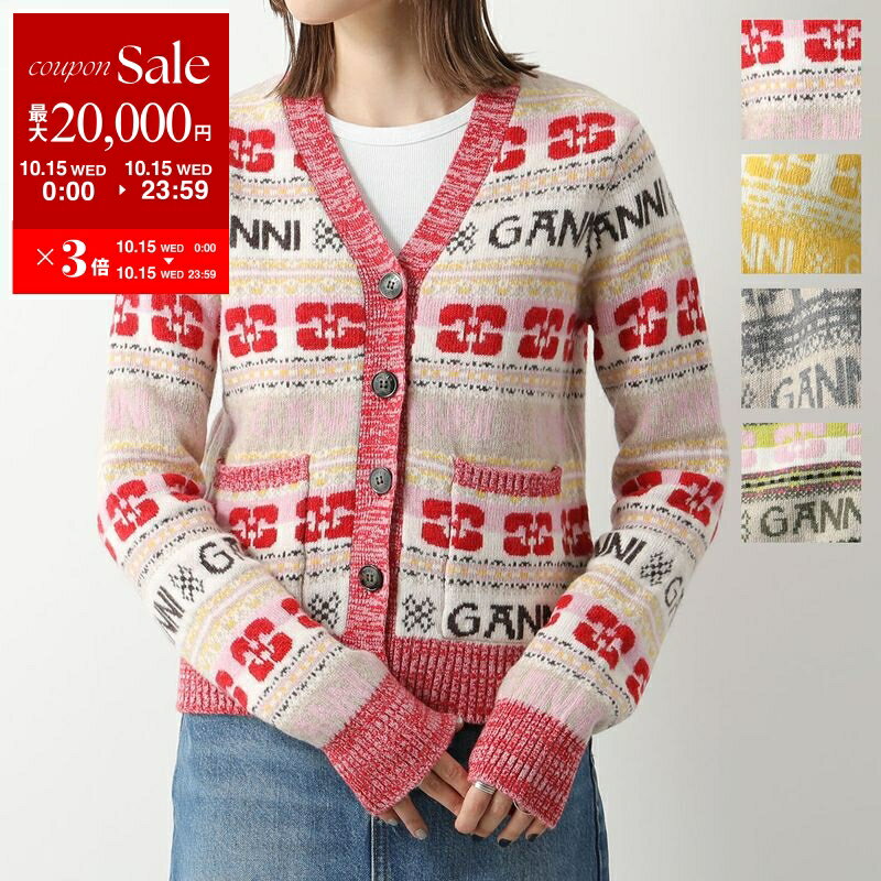 GANNI ガニー カーディガン Logo Wool Mix Cardigan K1901 K1959 K1971 K2035 2616 レディース ニット Vネック ウールブレンド カラー4色