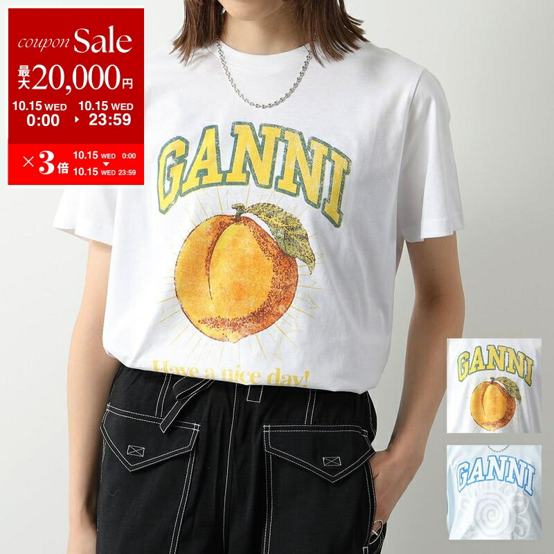 楽天インポートセレクトmusee【10/15限定・最大2万円OFFクーポン配布中】GANNI ガニー 半袖 Tシャツ Basic Jersey Peach Flower Relaxed T-shirt T3529 T3533 3575 レディース コットン ロゴT クルーネック カラー2色