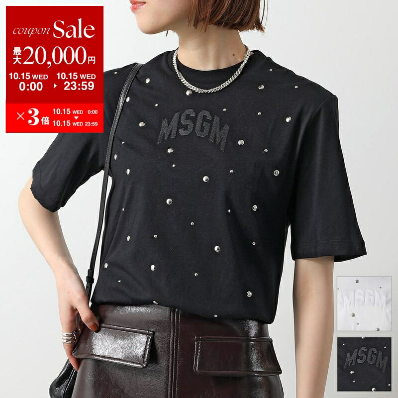 楽天インポートセレクトmusee【10/15限定・最大2万円OFFクーポン配布中】MSGM KIDS エムエスジーエム キッズ Tシャツ S5MSJGTH215 レディース ガールズ 五分袖 半袖 コットン スタッズ クルーネック 刺繍ロゴ カラー2色
