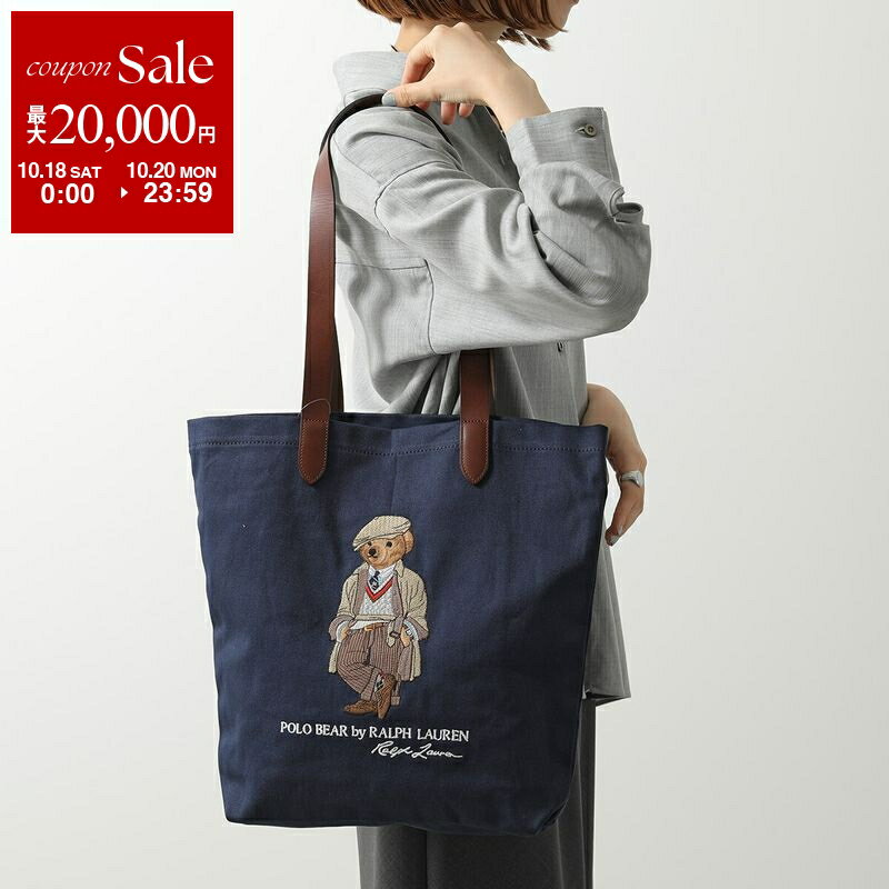 【10/18～10/20限定・最大2万円OFFクーポン配布中】Polo Ralph Lauren ポロラルフローレン トートバッグ 405974589 レディース コットン ポロベア ロゴ 刺繍 ショッピングバッグ 鞄 001/NAVY