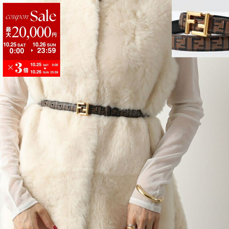 【10/25-26限定・最大2万円OFFクーポン配布中】FENDI フェンディ ベルト 8C0648 AQ1J レディース FF柄 FFバックル ズッカ柄 レザー ナローベルト F1N1Y/MAYA+NERO+OBUR【dc_kikaku】
