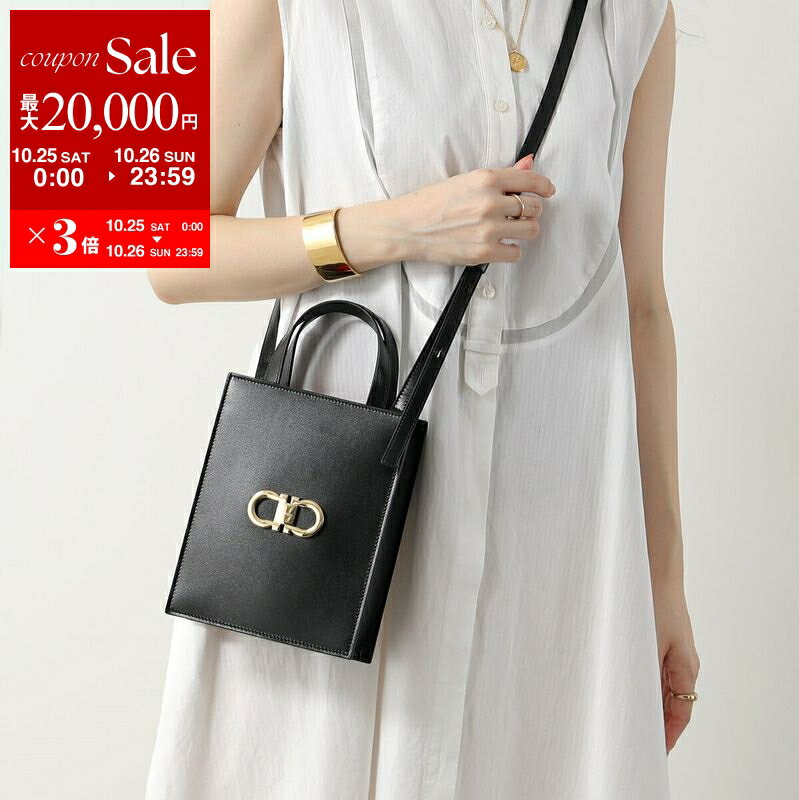 FERRAGAMO フェラガモ ショルダーバッグ 21 8358 レディース ダブルガンチーニ レザー ハンドバッグ ロゴ 鞄 002/NERO【dc_kikaku】