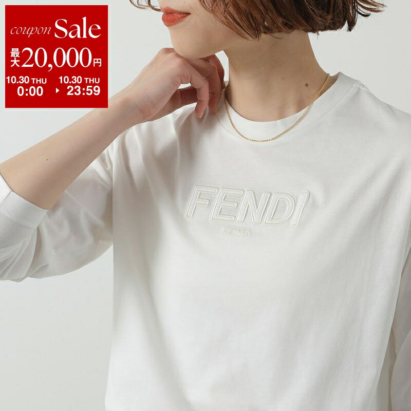FENDI フェンディ ロゴ入り キャラクター 長袖Tシャツ ホワイト FENDI フェンディ ロゴ入り キャラクター 長袖Tシャツ ホワイト