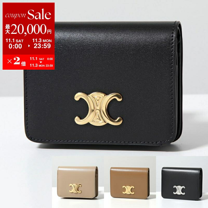 CELINE セリーヌ 二つ折り財布 TRIOMPHE COMPACT WALLET トリオンフ 10K623DPV.38NO 10K623DPV.18BU 10K623DPV.38DI 10K623DPV.03CP レディース レザー ミニ財布 ロゴメタル カラー4色のサムネイル