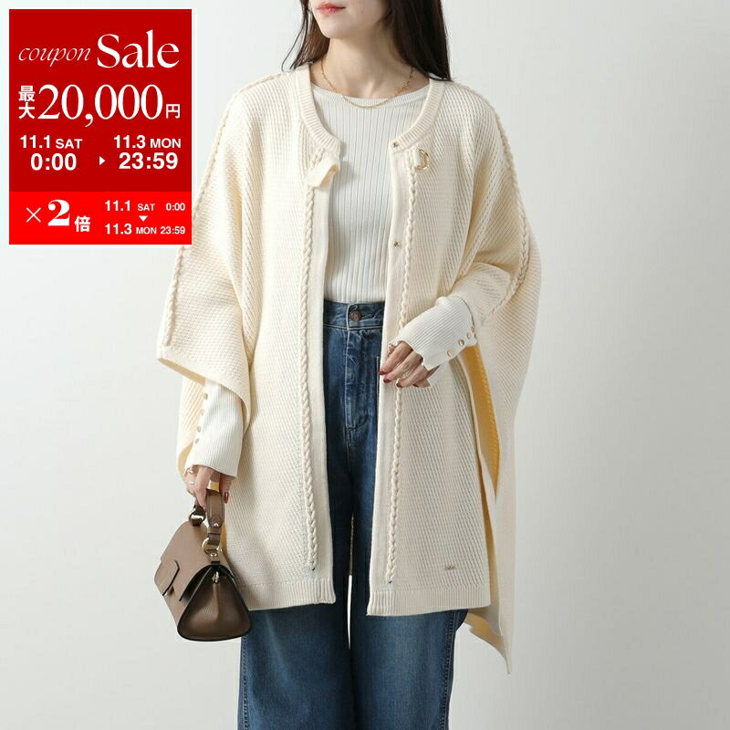 【11/1～11/3限定・最大2万円OFFクーポン配布中】Chloe KIDS クロエ キッズ ケープ C20259 レディース ガールズ ポンチョ ニット ウール混コットン ジャケット コート 148/IVORYのサムネイル