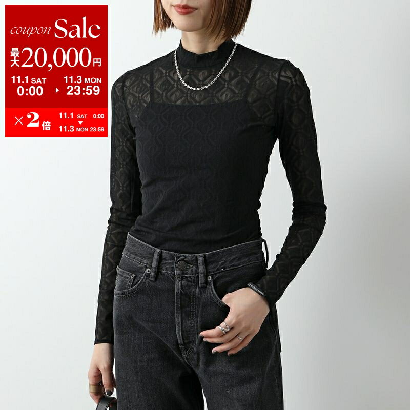 楽天インポートセレクトmusee【11/1～11/3限定・最大2万円OFFクーポン配布中】Marine Serre マリーン セル カットソー Moon Diamond Mesh Jacquard Second Skin Highneck Top WTO388A CJER0006 レディース 三日月 モチーフ ジャカード ロンT ハイネック メッシュ 長袖 BK99/BLACK