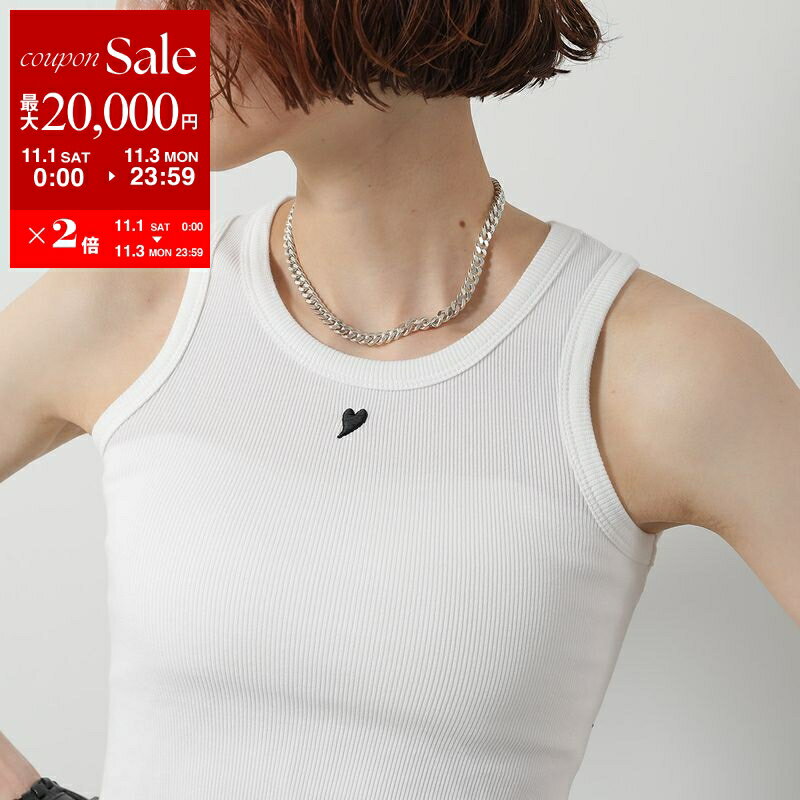 楽天インポートセレクトmusee【11/1～11/3限定・最大2万円OFFクーポン配布中】KIMHEKIM キムヘキム タンクトップ PS25-JS10 レディース アメリカンスリーブ コットン リブ スリムフィット ハート ロゴ 刺繍 WHITE