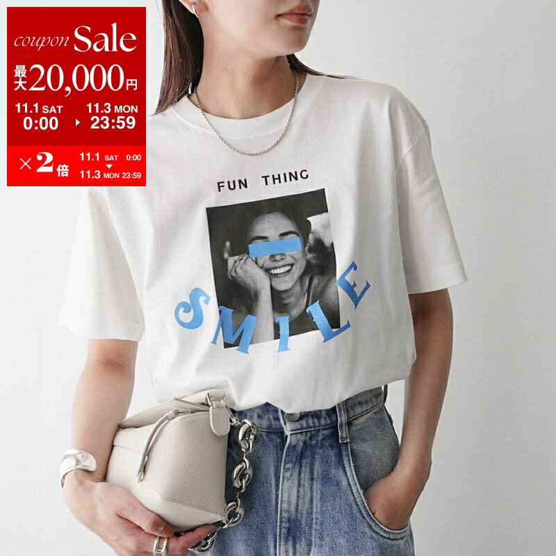 楽天インポートセレクトmusee【11/1～11/3限定・最大2万円OFFクーポン配布中】ANGE IN DISGUISE アンジインディスガイズ Tシャツ FUN THING レディース 半袖 カットソー コットン クルーネック フォトプリント ホワイト