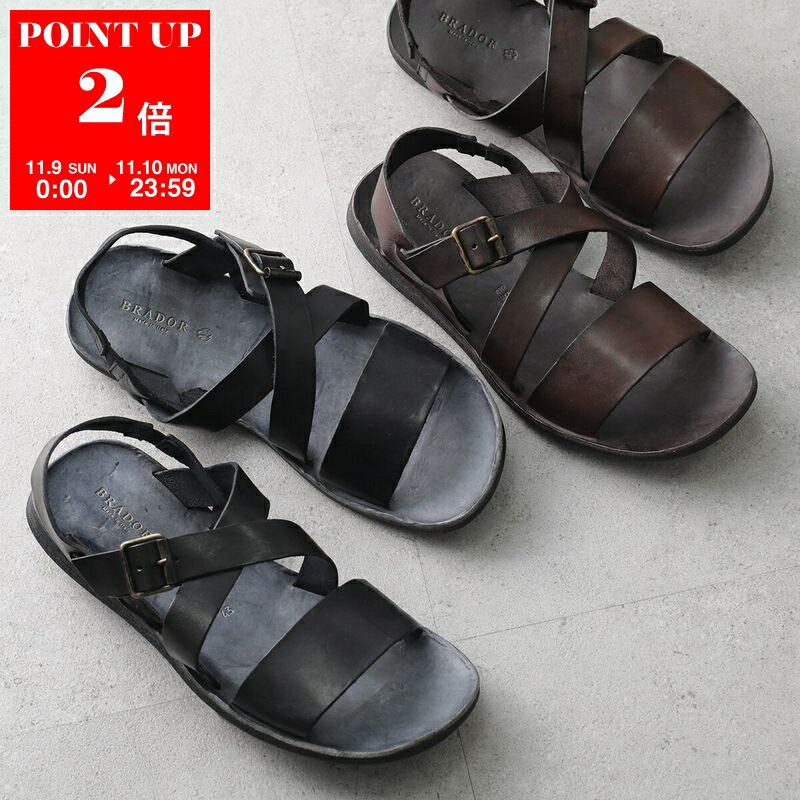 BRADOR ブラドール サンダル 46756 メンズ フラット バックストラップ タンニン レザー コンフォート シューズ 靴 カラー2色