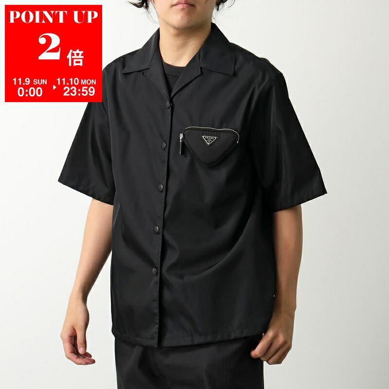 PRADA プラダ シャツ 24X702 1WQ8 メンズ Re-Nylon リナイロン 半袖 ポーチ付き トライアングルロゴ ブラウス F0002/NERO