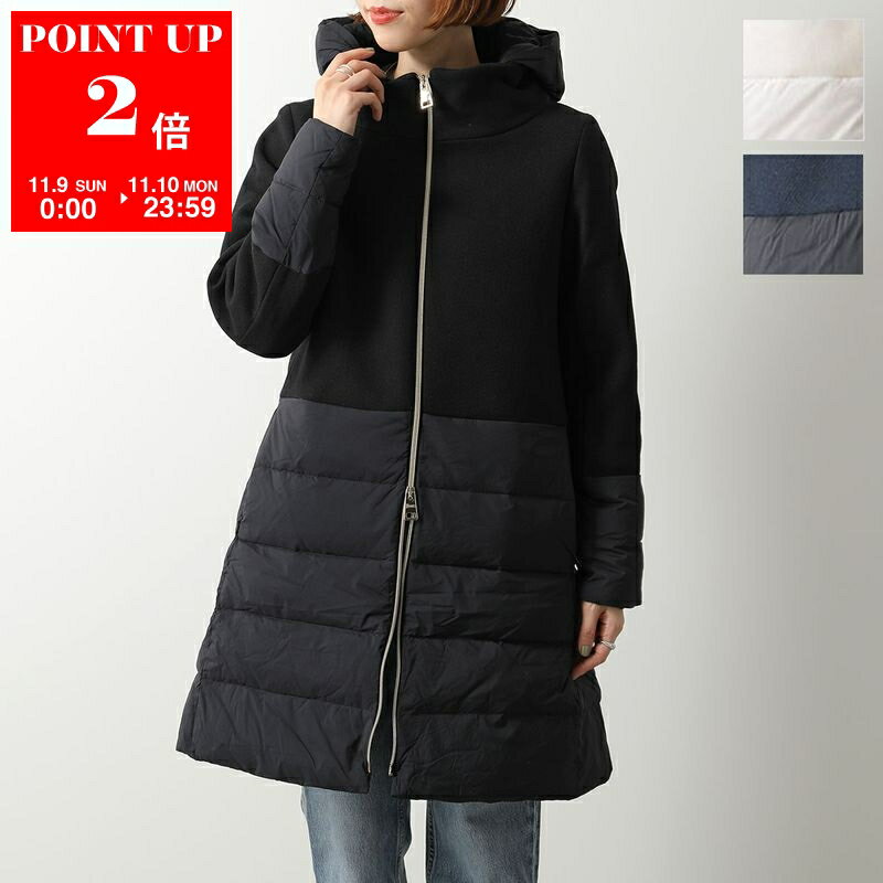 ヘルノ ダウン レディース HERNO ヘルノ ダウンコート PI002118D 33344 レディース ウール切替 セミロング フード付 カラー3色