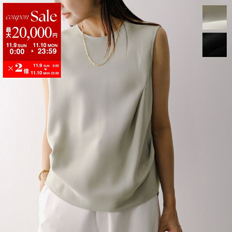 楽天インポートセレクトmusee【11/9-11/10限定・最大2万円OFFクーポン配布中】PASSIONE パシオーネ ブラウス 536914 レディース ジョーゼット ノースリーブ アシンメトリー タック入り クルーネック カラー2色【dc_kikaku】