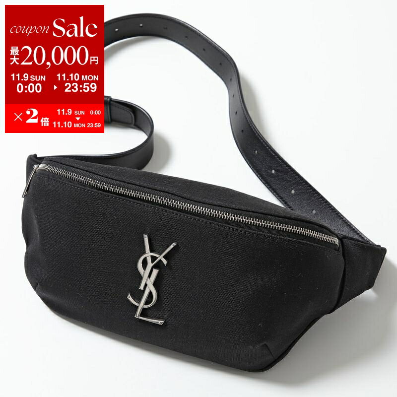 SAINT LAURENT サンローランパリ ボディバッグ 590076 GIV6E メンズ ウエストポーチ ベルトバッグ キャンバス×レザー 鞄 1000/NERO 590076GIV6E1000【dc_kikaku】