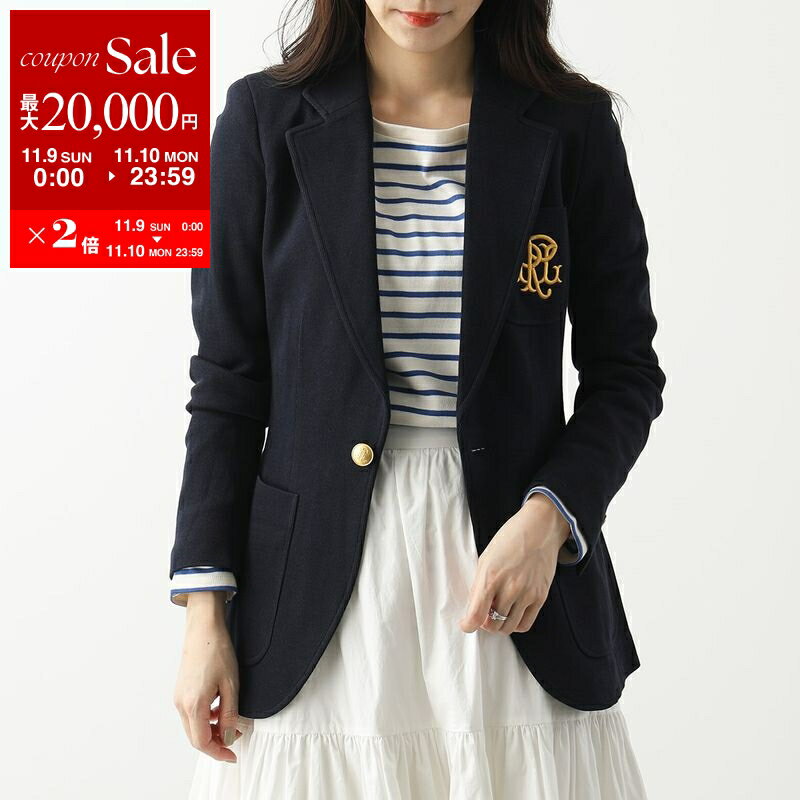 【11/9-11/10限定・最大2万円OFFクーポン配布中】POLO Ralph Lauren ポロ ラルフローレン テーラードジャケット 211795348 レディース 胸ポケット ロゴ刺繍 コットン レーヨン 長袖 NAVY【dc_kikaku】