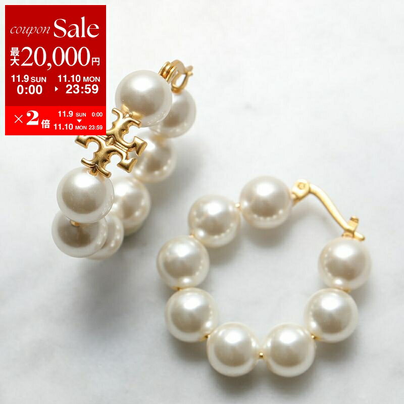 【11/9-11/10限定・最大2万円OFFクーポン配布中】TORY BURCH トリーバーチ フープピアス Kira Pearl Hoop Earring 140674 レディース キラ パール ダブルTロゴ 960/RolledBrass-Ivory【dc_kikaku】のサムネイル