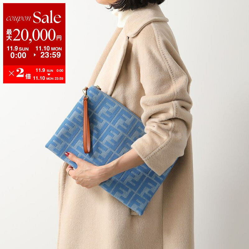 【11/9-11/10限定・最大2万円OFFクーポン配布中】FENDI フェンディ クラッチバッグ 8N0178 AP4N レディース デニム ジャガード FFロゴ リストレット付き フラットポーチ 鞄 F1LB6/DENIMCHI+BRANDY+OS【dc_kikaku】