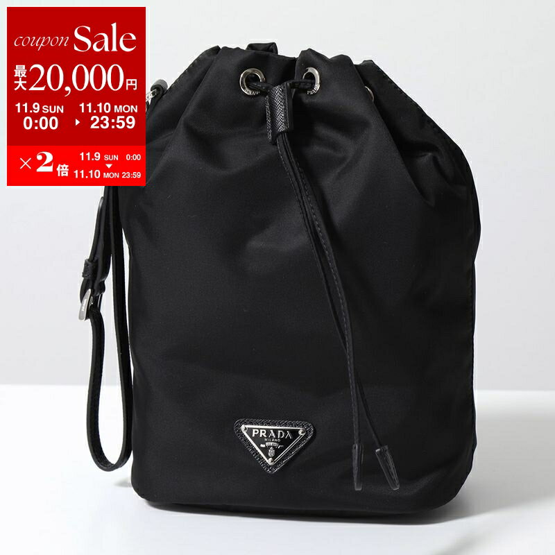 【11/9-11/10限定・最大2万円OFFクーポン配布中】PRADA プラダ ポーチ 1NS369 R067 レディース Re-Nylon リナイロン リストレット付き トライアングルロゴ ドローストリング クラッチバッグ 鞄 F0002/NERO【dc_kikaku】