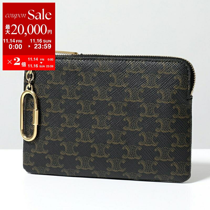 【11/14-11/16限定・最大2万円OFFクーポン配布中】CELINE セリーヌ 10C662BTA.38NO レディース トリオンフ柄 レザー キーリング付き コインケース カードケース ミニ財布 フラグメントケース Black