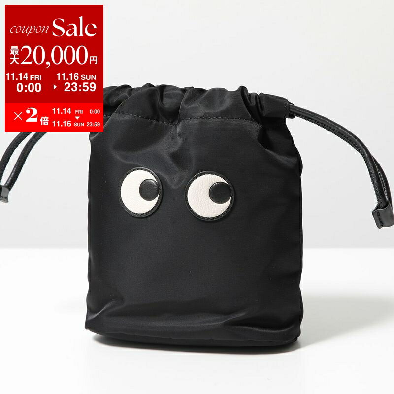 【11/14-11/16限定・最大2万円OFFクーポン配布中】ANYA HINDMARCH アニヤハインドマーチ 巾着バッグ DRAWSTRING POUCH EYES ドローストリング ポーチ アイズ 152983 193566 レディース ナイロン ポーチバッグ 鞄 BLACK