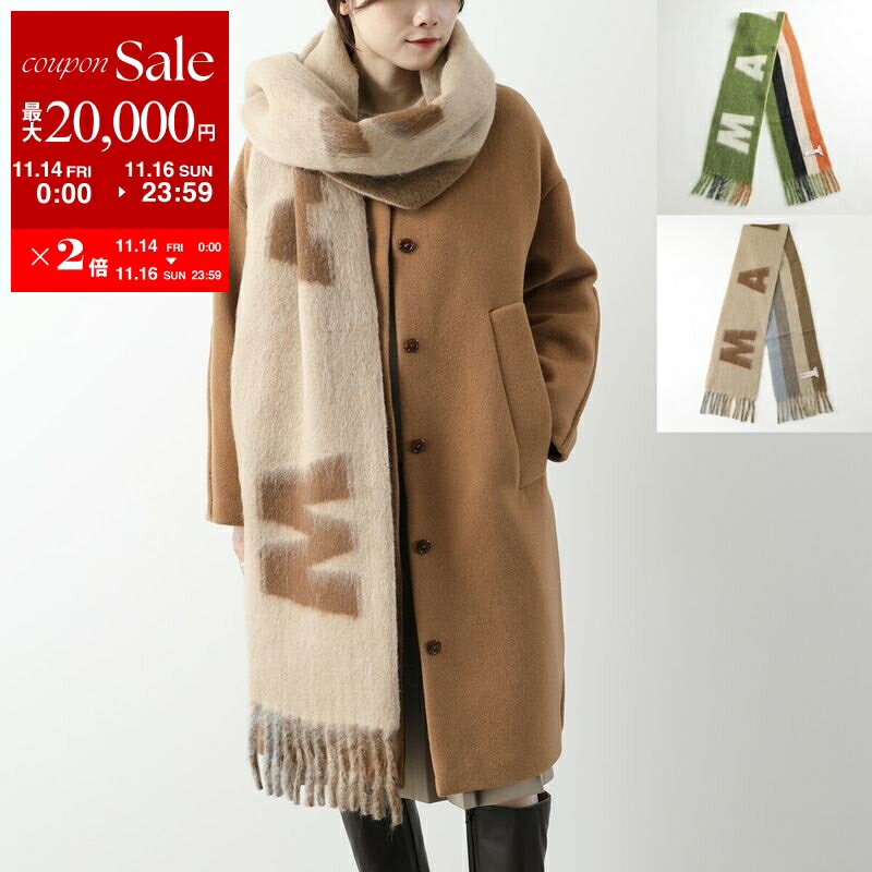 【11/14-11/16限定・最大2万円OFFクーポン配布中】MARNI マルニ マフラー SCMC0103A0 UAW017 レディース ロゴ ストライプ フリンジ 大判 ウール モヘヤ アルパカ ストール カラー2色のサムネイル