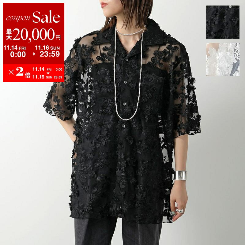 PROVOKE プロヴォーク 半袖 シャツ tulle lace big shirt PV-030052 レディース チュール シアー フラワー レース 花柄 オープンカラー カラー2色