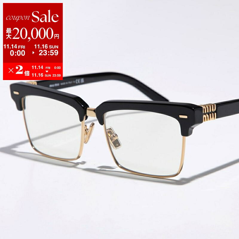 【11/14-11/16限定・最大2万円OFFクーポン配布中】MIUMIU ミュウミュウ サングラス ランウェイ 0MU 10ZS レディース スクエア サーモントブロー型 ハーフリム メガネ 眼鏡 メタルロゴ クリングスタイプ クリアレンズサングラス ノーズパット ブルーライトカット 1AB08N/BLACK