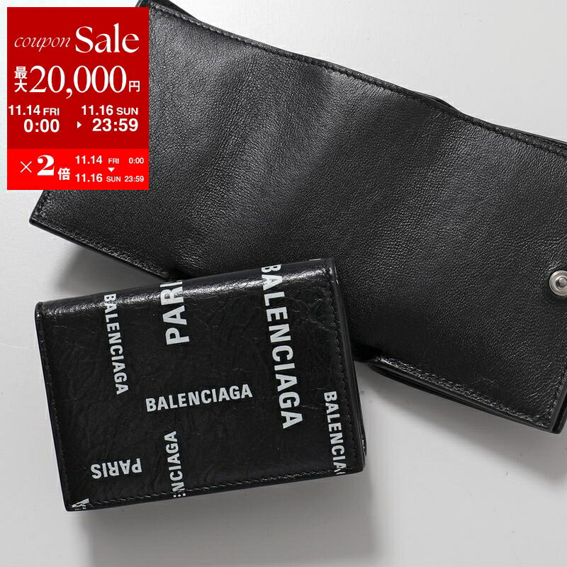 【11/14-11/16限定・最大2万円OFFクーポン配布中】BALENCIAGA バレンシアガ 三つ折り財布 594312 2AAOC メンズ レディース レザー ミニ財布 小銭入れあり ロゴ 1097/BLACK/L-WHITE