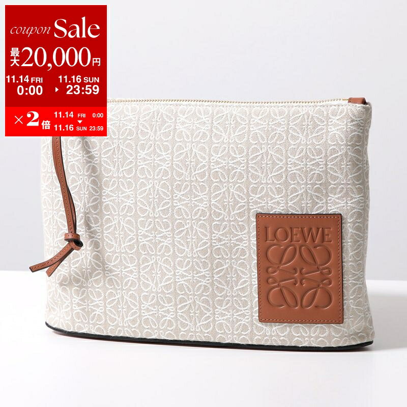 【11/14-11/16限定・最大2万円OFFクーポン配布中】LOEWE ロエベ クラッチバッグ OBLONG POUCH オブロング ポーチ ジャカード＆カーフ C821C63X05 レディース アナグラム レザー 鞄 2426/ECRU/TAN
